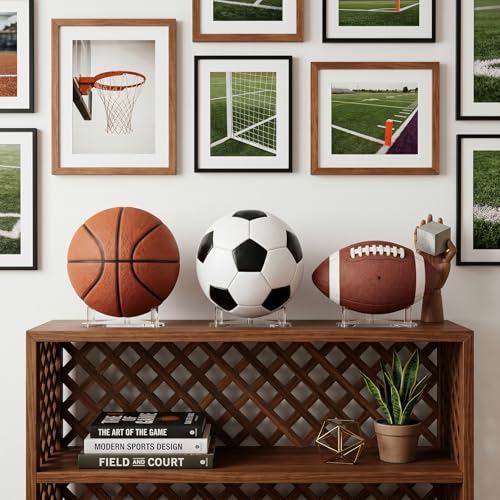 6 Pcs Acrylic Basketball Holder & Soccer Ball Stand, Transparent Display Stand for Basketball Football & Volleyball, Clear Sports Ball Storage Rack with Rods, Easy to Assemble