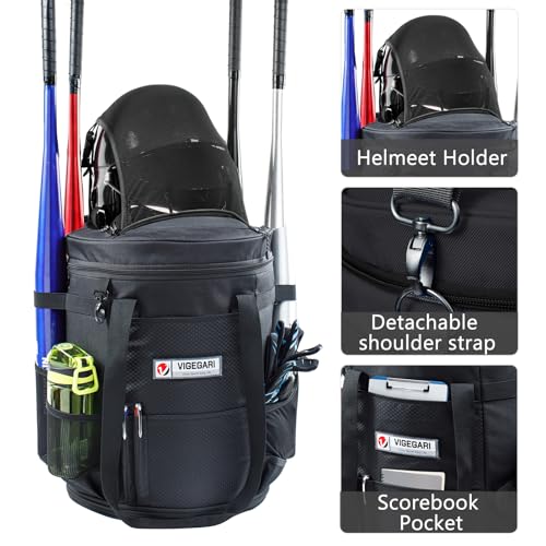 VIGERARI Baseball Bucket Bag- Coach Bag-Expandable Softball Bucket Organizer with Padded Seat