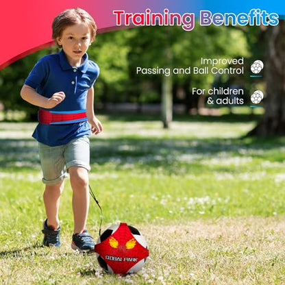 Global Park Soccer Trainer Adjustable Waist Belt - Football Training Equipment Aid for Ball Control, Passing & Shooting, Kick Throw Trainer Solo Practice Volleyball, Rugby for Kids Adults at Home - color: Red