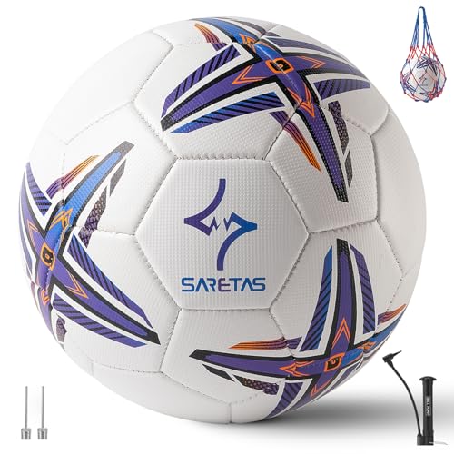 Soccer Ball Size 5 PU Leather Soccer Balls, Adults Youths Teens Unisex Juniors Training Soccer 32 Panels Machine Stitched, Ideal Gift Indoor Outdoor Play Cross Star Pattern Ball with Pump and Needles… - color: SCrossstar with pump