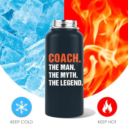 Coach Gifts - 32 Oz Coach Nutriton Facts Water Bottle, The Man The Myth The Legend - Christmas Birthday Cheer Coachs Gifts, Soccer Softball Basketball Swim Coachs Appreciation Gift for Him - color: Coach