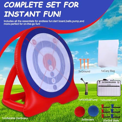 6-Foot Giant Inflatable Dartboard (Includes air Pump), 6 Axe Darts, and 2 Soccer Balls; Large Carnival Games, Backyard Games, Giant Outdoor Games, and Inflatable Games