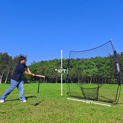 7x7ft/8x8ft Baseball Softball Net with Steel Frame for Batting, Hitting, Pitching, Portable Baseball Batting Net with Carry Bag, Great for All Levels - size: 8FT Black