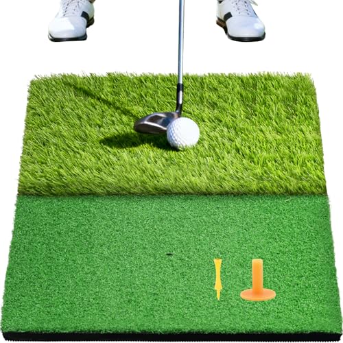 Heavy-Duty Golf Hitting Mat – Dual Turf Design Simulates Fairway & Rough for Real Course Feel, Indoor/Outdoor Practice Mat for Full Swing & Chipping Training, Easy Carry Strap - size: 2'×1.3'FT