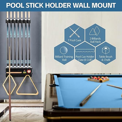 Pool Stick Holder Wall Mount, Solid Wood Billiards Cue Rack for 7 Sticks, Claw Wall Mount for Billiards Decor, Accessories, Black - style: WALL MOUNT