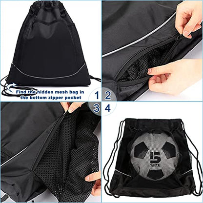 KAEGREEL Drawstring Soccer Bag Basketball Backpack for Kids Teens, Foldable Sports Bags Detachable Ball Mesh Bag for Gym Yoga Football Baseball - color: Grey