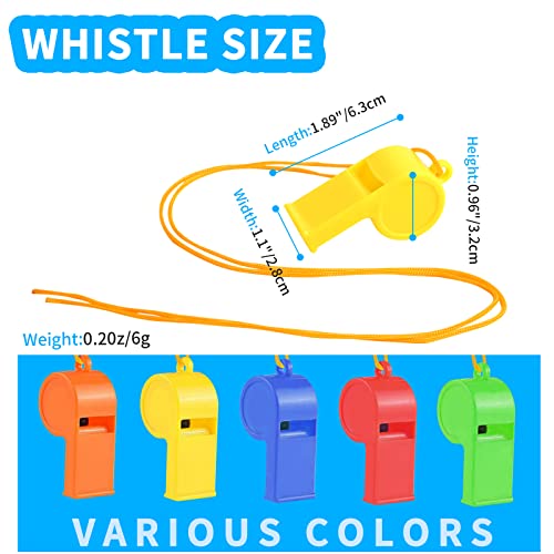 WSYUB Plastic Whistles, 24Pcs Sports Whistle Bulk with Lanyard, Loud Crisp Sound Whistle for Coaches Referees, Colorful Toy Giveaways Party Whistles