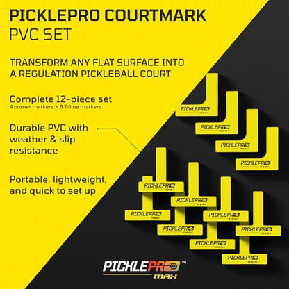 PicklePro CourtMark Pickleball Court Marking Kit with Carry Bag– Portable Pickleball Court Lines & Markers – 12-Piece Non-Slip PVC Lines Kit for Indoor & Outdoor Temporary Courts