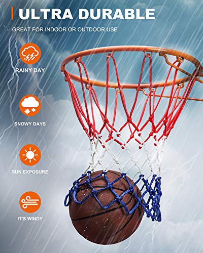 Basketball Net Replacement Heavy Duty, 2023 Professional On-Court Quality [6.88Ounce], Fits Outdoor Indoor Standard Rim, All Weather Anti Whip -12 Loops (Red White Blue)