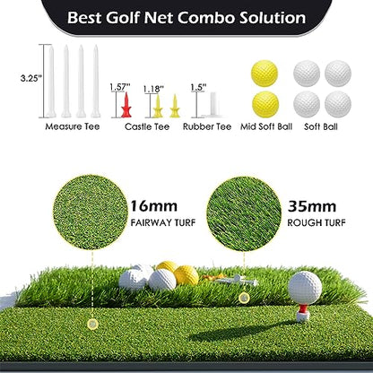 Bearwill Golf Net, 10x7ft Heavy Duty Golf Practice Nets with Mat, Target Cloth, 8 Tees, 6 Balls, Carry Bag for Backyard Driving Chipping Indoor Outdoor Training