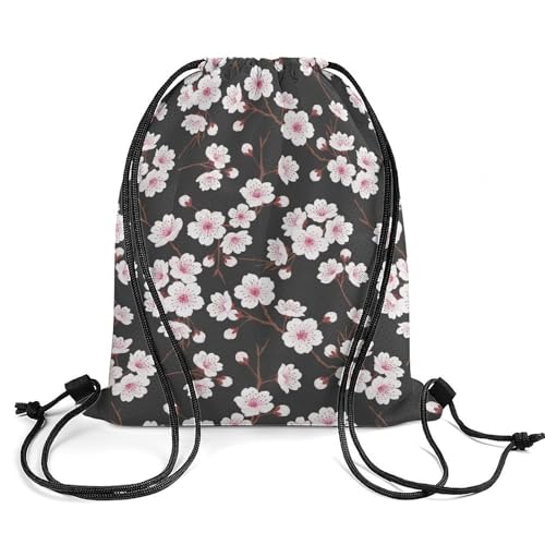Gym Drawstring Backpack Water Resistant Sackpack with Compartment for Swimming Beach Sports Travel Unisex, Spring Blossom Trees Cherry Flowers Bags - color: Picture (379)