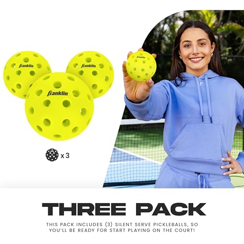 Franklin Sports Silent Serve Foam Pickleballs - Quiet Soft Pickleballs for Noise Reduction - Indoor + Outdoor Official Size Balls - Great for Practice + Training - 3 Pack - Optic Yellow