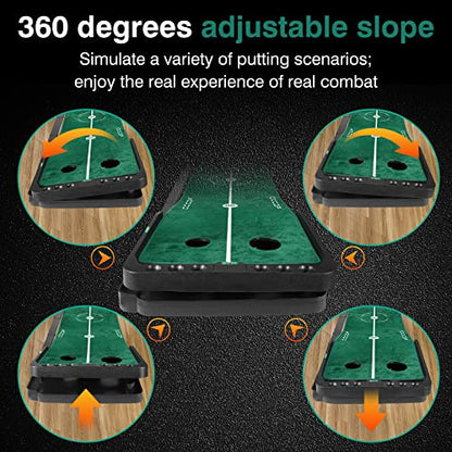 Slope Adjustable Golf Putting Green Indoor Putting Matt Golf Practice Training Equipment Putting Mat with 1/2 Hole Training Ball Return for Mini Games & Practicing at Home Office - Golf Accessories