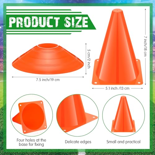 Vinsot 108 Pack Plastic Traffic Cones Set 48 Pack Agility Field Marker Soccer Cones 60 Pack Disc Training Cones with 3 Portable Bags for Skating Basketball Football Practice Drills (Orange)