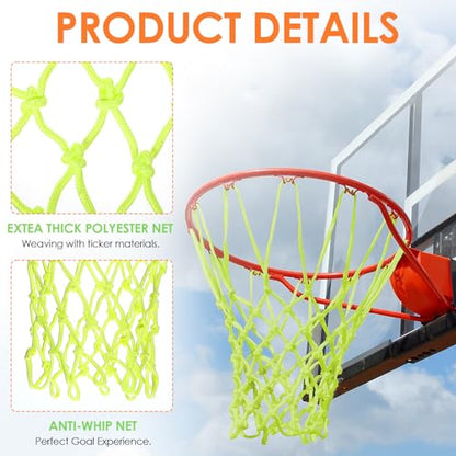 Glow Basketball Net Outdoor 12 Loops Luminous Basketball Nets Heavy Duty Net Replacement Anti Whip All Weather Nylon Light-Up Accessories for Pool Sports (White)