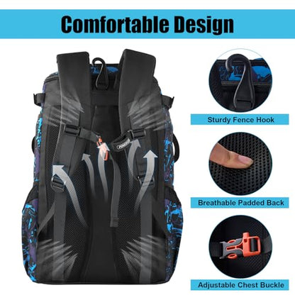 45L Youth Baseball Bat Bag, Softball Bag, Baseball Equipment Backpack Bag with Shoe Compartment - color: Blue