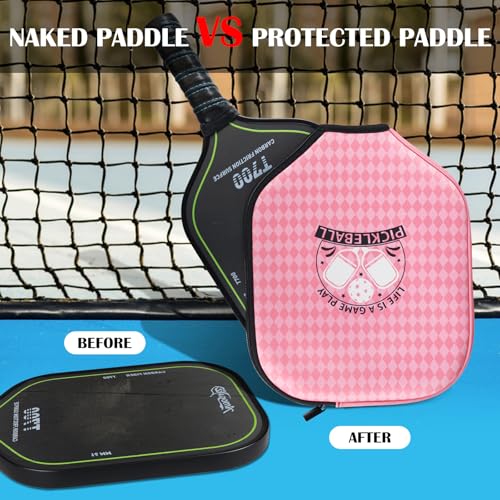 Pickleball Paddle Cover, Neoprene Racket Sleeve with Zipper, 11.8" * 9.05" Soft & Durable Pickleball Paddle Protection Cover 1Pc & 2 Pcs - color: Pink 1 Pc