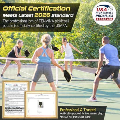 TENVINA Pickleball Paddles, Thermoformed T700SC Carbon Fiber Pickleball Paddle, Pickle Ball Paddle USAPA Approved with Dominant Power and Larger Sweet Spot - color: PRO-Carbon-Elongated-16MM Control