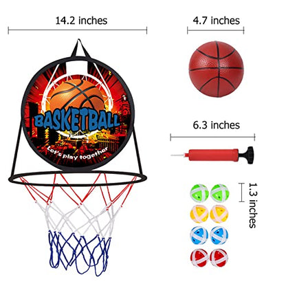 2 in 1 Basketball Hoop and Dart Board, 14" Dart Board for Kids, Basketball Hoop for Kids Toddlers, Sports & Outdoor Play, Birthday Gift Toys for 3 4 5 6 7 8 9 10 Year Old Boys Girls Kids, Party Favors - style: 2 in 1 Red Theme
