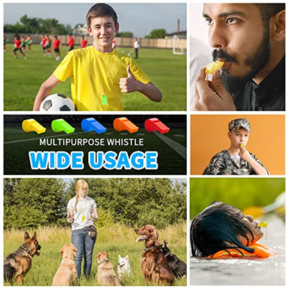 WSYUB Plastic Whistles, 24Pcs Sports Whistle Bulk with Lanyard, Loud Crisp Sound Whistle for Coaches Referees, Colorful Toy Giveaways Party Whistles