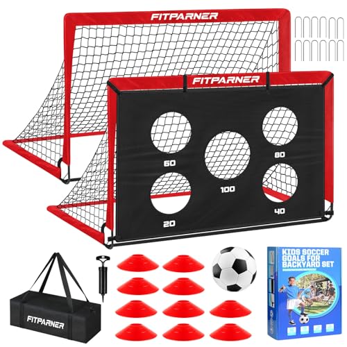 Soccer Goal,Backyard Soccer Goals for Kids 2 Pack,4x3/6x4 FT Portable Toddler Soccer Nets with Target,Ball & Cones,Soccer Training Equipment for Kids Youth Outdoor Games,Sports,Play - color: Red, style: 6x4FT