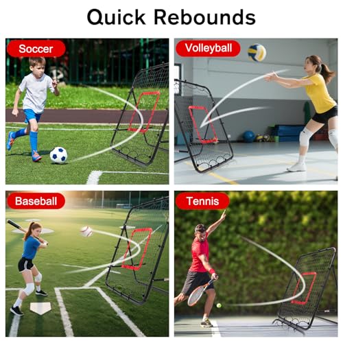 Foldable 3.3 * 3.3FT Soccer Rebounder Net, Adjustable Angle Football/Baseball/Volleyball Rbounder Net,Multi-Sport Trainer for Kids Teen Adult - Training Control, Passing Practice for Indoor Outdoor