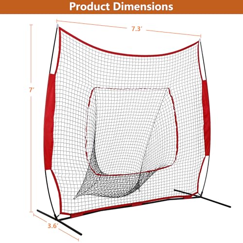 7'×7' Baseball Softball Practice Net with Strike Zone and Carry Bag, Portable Pitching Hitting Batting Catching Throwing Net Toss Backstop Training Aids