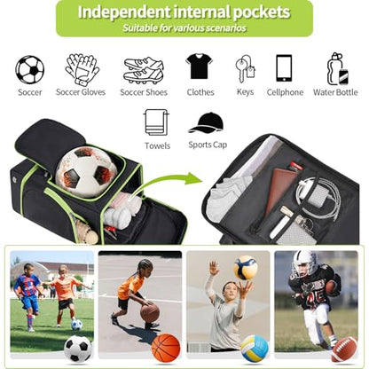 Soccer Bag - Soccer Backpack with Ball Holder,Sport Equipment Bags gifts for soccer stuff Water resistant Includes Separate Cleat Fit Basketball Volleyball Football - color: sport soccer bag 2025 BLACK GREEN