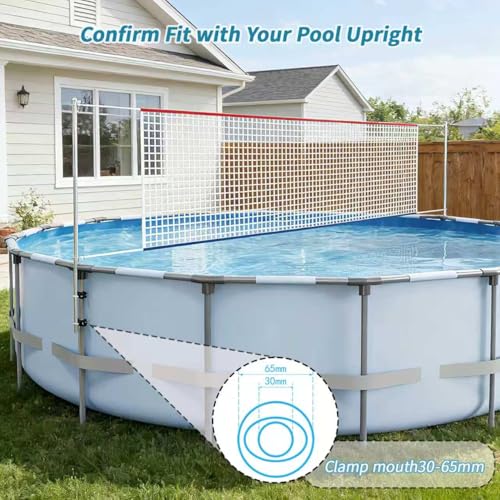 Above Ground Pool Volleyball Net Set, Adjustable 10-27FT Width Swimming Pool Volleyball Net, Outdoor Poolside Games with Ball, Carry Bag, Pump, Poles - Fun Swimming Water Games for Kids Adults Family