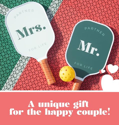 A Perfect Match Pickleball Paddle Set Engagement Gifts for Couples I I His and Hers Gifts I Includes 2 Pickleball Paddles, Carrying Bag and 2 Pickleballs - style: Mr. and Mrs.