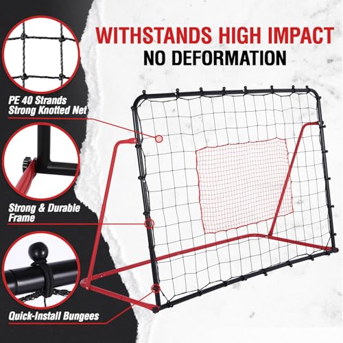 ZEALFEEL Soccer Rebounder Net, 10 Adjustable Angles 6x4FT Soccer Kickback Trainer for Passing, Ball Control & Volley Practice, Easy Setup Portable Football Training Net for Solo & Team Use