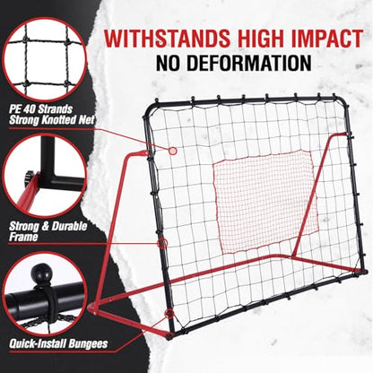 ZEALFEEL Soccer Rebounder Net, 10 Adjustable Angles 6x4FT Soccer Kickback Trainer for Passing, Ball Control & Volley Practice, Easy Setup Portable Football Training Net for Solo & Team Use