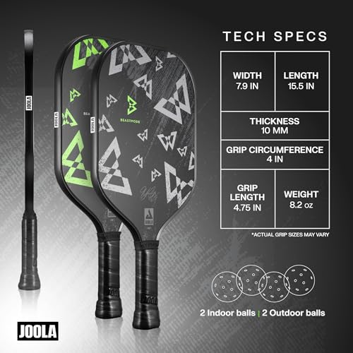 JOOLA Beastmode by Marshawn Lynch or Essentials Pickleball Paddle with Reinforced Fiberglass Surface and Honeycomb Polypropylene Core – Includes 2 Rackets, 4 Balls, and Storage Carry Bag
