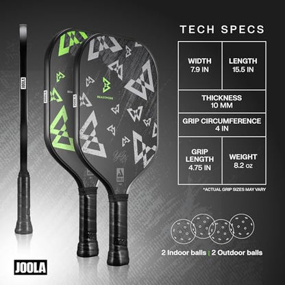 JOOLA Beastmode by Marshawn Lynch or Essentials Pickleball Paddle with Reinforced Fiberglass Surface and Honeycomb Polypropylene Core – Includes 2 Rackets, 4 Balls, and Storage Carry Bag