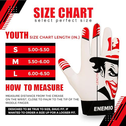 Enemio Football Gloves Adult Men, Youth Kids Football Gloves with Super Sticky Grip, Receiver Glove Ideal for Boys Ages 8–12 and Up - size: Youth Large