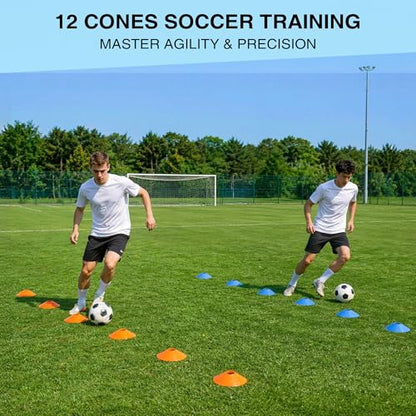12×6FT Soccer Goal for Backyard,Sturdy Metal Frame Soccer Goal with Shooting Target Net, 12 Training Cones,Outdoor Full Size Soccer Goals Training Equipment for Kids Teens Adults - size: 12x6