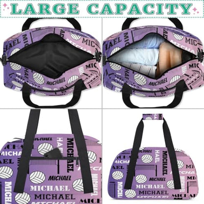 Custom Volleyball Gym Bag Duffel Bag for Women Men, Personalized Name Sport Bag Overnight Bags Customized Travel Weekender Bag, Purple Voilet - color: Purple Voilet