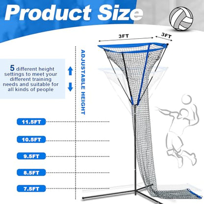 Meooeck 3 x 3 ft Volleyball Setter Trainer Net Volleyball Training Equipment Adjustable Angle, Ideal for Serving, Spiking, Setting, Suitable for Both Indoor and Outdoor Training Sessions