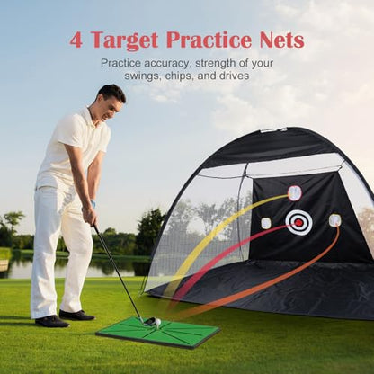 Golf Net, 10 x 7ft Backyard Practice net, Golf Hitting,Driving Net with mat for Indoor/Outdoor - style: Triangle Target with New Mat