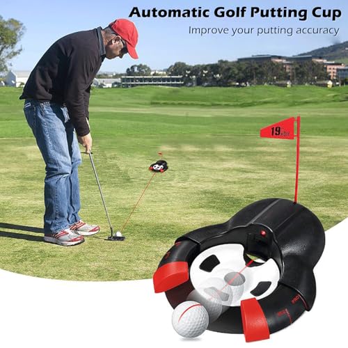 Golf Automatic Putting Ball Return Cup - Auto Returning Golf Cup Training Aid for Indoor/Outdoor Practice with a red Guide line