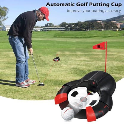 Golf Automatic Putting Ball Return Cup - Auto Returning Golf Cup Training Aid for Indoor/Outdoor Practice with a red Guide line