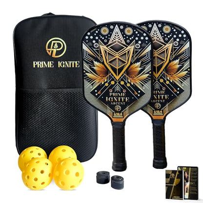 Ascent Pickleball Paddles Set of 2, USAPA Approved Lightweight Fiberglass Paddles, Includes 4 Balls, 2 Extra Grips, and Carrying Bag, Pickleball Rackets Gifts for Beginners & Pros