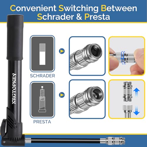 Bike Pump, Mini Bicycle Pump 100 PSI with Dual Valve Schrader Presta, Portable Bike Tire Inflator with Extension Hose & Mounting Bracket for Road Bike, Mountain Bike, Ball and Sports Equipment