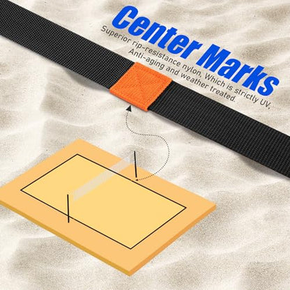 TOBWOLF Beach Volleyball Lines for Sand, Heavy Duty Volleyball Court Lines for Sand Beach Grass Backyard, 26.3' x 52.6' Portable Volleyball Boundary Lines with Metal Anchors & Sandbags