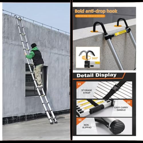 Telescoping Ladder, Aluminum Lightweight Extension Ladder with 2 Triangle Stabilizers, Heavy Duty 330lbs Max Capacity, Multi-Purpose Collapsible Ladder for RV or Outdoor Work (13.5FT) - size: 13.5FT
