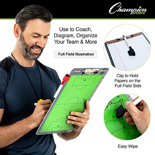 Champion Sports Large & XL Dry Erase Board For Coaching - Whiteboards for Strategizing, Techniques, Plays - 2-Sided Boards with Front Side Full Field - Backside Half Field and Lineup - color: Soccer, style: Standard Coaches Board