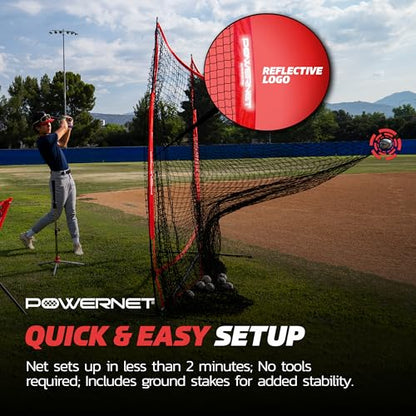 PowerNet 7x7 Full Mouth Baseball Net, Portable Large Mouth Batting Net, Outdoor Softball & Baseball Batting Practice Training Equipment