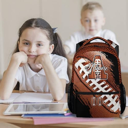 Mercuryelf Personalized Boys Backpack - Custom Monogram Football Bookbag for Kids/Player/Team/Men with Adjustable Straps - color: Brown