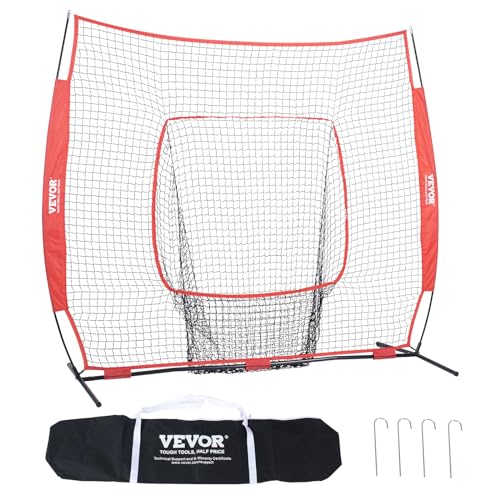 VEVOR 7x7ft Baseball Softball Practice Net, Portable Baseball Training Net for Hitting Batting Catching Pitching, Backstop Baseball Equipment Training Net - style: 7x7FT(No Strike Zone)