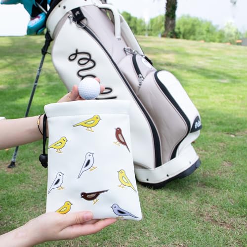 Golf Valuables Pouch, Leather Golf Tee Pouch with Drawstring Closure Golf Ball Tee Handbag Portable Golf Accessories - color: Birdie Birds